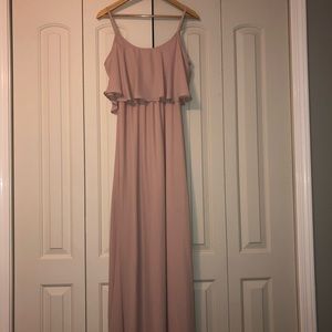 Caitlin Ruffle Maxi Dress ~ Dusty Blush Crisp